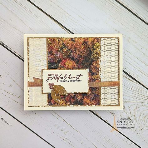 Great Card Sketch for Quick Handmade Cards - ON Y GO! STAMPING Fall Cards Handmade, Thanksgiving Cards Handmade, Fall Greeting Cards, Simple Cards Handmade, Gratitude Cards, Autumn Cards, Carte Halloween, Free Stamps, Autumn Paper