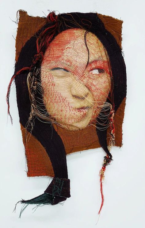 Fiber Studio, Portrait Embroidery, Mixed Media Textiles, Mixed Media Portrait, Embroidered Portrait, Colossal Art, Thread Painting, Textile Artist, A Level Art