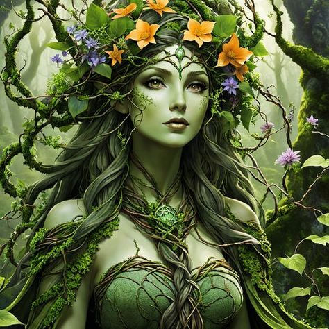 Dryad by Kit “Kitsu” Soleis - Playground Evil Dryad, Nymph Costume Ideas, Dryad Oc, Dryad Art, Ar Design, Fairy Ideas, Altered Book Journal, Plant People, Middle Earth Art