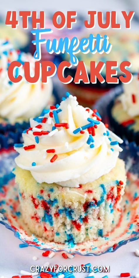 If you love my Funfetti Cupcakes recipe you’re going to love that I turned them into Fireworks Funfetti Cupcakes! These are the perfect 4th of July cupcake recipe. My yellow cake recipe is so versatile that I use it for so many other recipes, and Funfetti Cupcakes are my favorite! 4th July Food, Blue Sprinkles, Fourth Of July Recipes, Funfetti Cupcakes, Crazy For Crust, Dessert Treats, 4th Of July Food, July Desserts, 4th Of July Recipes