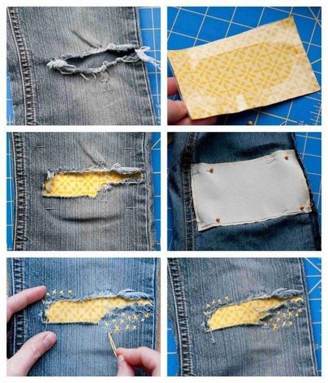 Patched Jeans Diy, Denim Repair, Mending Clothes, Clothing Tips, Embroidery Leaf, Denim Embroidery, Tennis Tips, Easy Fashion, Sashiko Embroidery