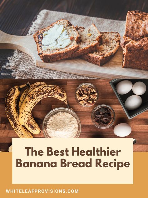 Best Healthier Banana Bread Recipe. This healthier dessert and banana bread recipe is moist. It is made with beyond organic ingredients. It is an easy dessert recipe or perfect on-the-go breakfast. Best Healthy Banana Bread Recipe, Healthier Banana Bread, Best Banana Bread Recipe, Banana Bread Recipe Healthy, Easy Dessert Recipe, Healthy Banana Bread, Best Banana Bread, Ripe Bananas, Banana Bread Recipe