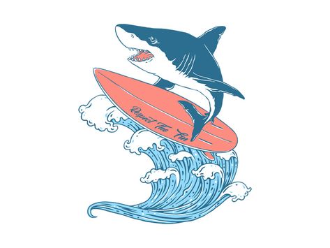 Surfing Shark by Triagus Nd on Dribbble Shirt Images, Surf Tattoo, Shark Illustration, Cool Sharks, Surf Logo, Shark Logo, Beach Surfing, Shark Art, Shark Tattoos