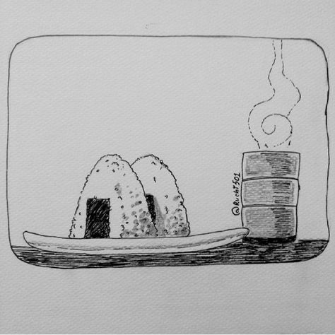 Japanese Food Sketch, Japanese Drawing Simple, Onigiri Drawing, Onigiri Illustration, Japanese Food Drawing, Japan Doodle, Japanese Doodles, Sushi Drawing, Japanese Drawing