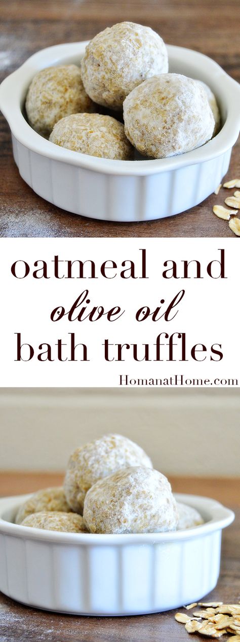 Oatmeal and Olive Oil Bath Truffles Recipe Bath Truffles Recipe, Hair Mask Recipe Diy, Truffle Recipe Easy, Essential Oils Skin, Diy Oatmeal, Bath Truffles, Oatmeal Bath, Bath Salts Diy, Truffles Recipe