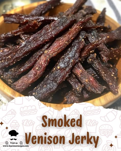 Venison Jerky Marinade Recipes, Smoked Deer Jerky, Deer Jerkey, Jerky Seasoning Recipe, Smoked Jerky Recipes, Smoker Jerky Recipes, Venison Processing, Jerky Marinade Recipes, Deer Jerky Recipe