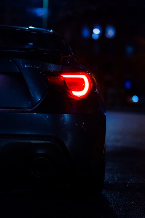 Subaru BRZ, Tom's Taillights Subaru Brz Black, Brz Car, Light Pic, Car Night, Night Time Photography, Time Photography, Car Inspiration, Car Posters, Car Photography