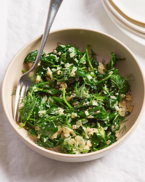 Creamy Spinach and Dill | Kitchn Lamb Side Dishes, Sorrel Recipe, Side Dishes For Ham, Dill Recipes, Easy Vegetable Side Dishes, Cooking The Perfect Steak, Clam Recipes, Keto Side Dishes, Creamy Spinach