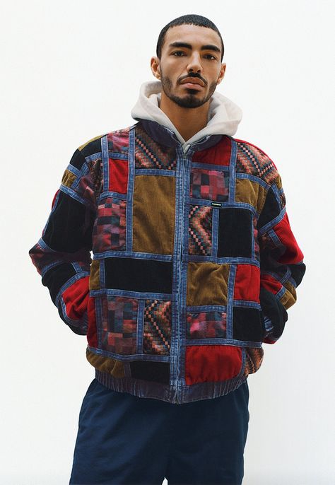 Supreme AW18 Jean For Men, Masc Fashion, Jeans Outfit Winter, Patchwork Clothes, Diy Jacket, Winter Jeans, Best Mens Fashion, Mens Outfit Inspiration, Streetwear Aesthetic