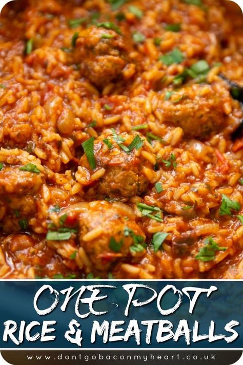 One pot meatballs and rice is the most delicious family meal you'll ever make! Tomato And Rice Recipes, Rice And Meatballs Recipes, Nonvage Recipes, Meatball And Rice Recipes, Meatballs And Rice Recipe, Rice And Meatballs, One Pot Recipe Ideas, Rice And Tomato Sauce, Meatballs Over Rice