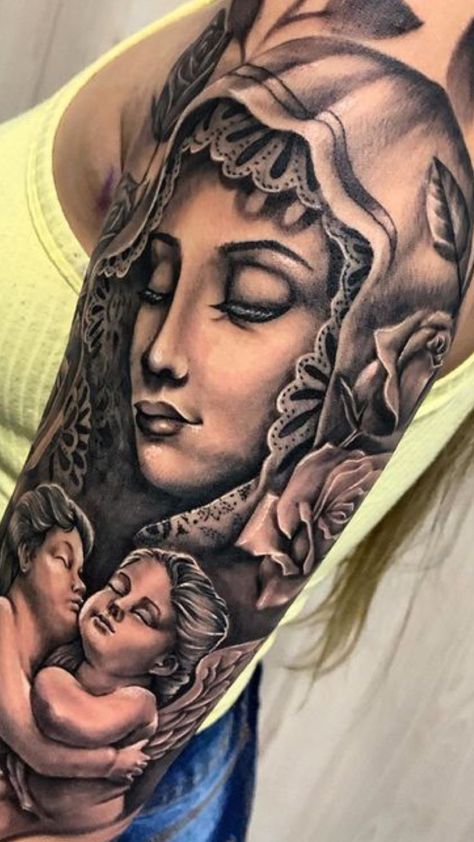 Virgen Mary Tattoo For Women, For Arm Tattoos For Women, Saint Mary Tattoo, Virgin Mary Tattoo For Women, Saint Jude Tattoo, Hispanic Tattoos For Women, Whole Back Tattoo Women, Mary Tattoo Design, Jojo Tattoo