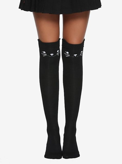 Black Cat Over-The-Knee Socks, Knee Socks Outfits, Mine Mine, Goth Fashion Punk, Sock Outfits, Emo Dresses, Thigh High Boots Heels, Over The Knee Socks, Thigh High Socks, Black Socks