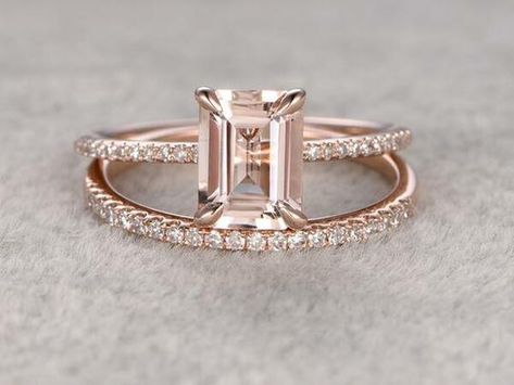 Morganite Wedding Set, Morganite Wedding Rings, Morganite Engagement Ring Rose Gold, Morganite Engagement Ring Set, Ring Rosegold, Detailed Engagement Ring, Engagement Ring Rose Gold, Gold Diamond Wedding Band, Emerald Engagement Ring Cut