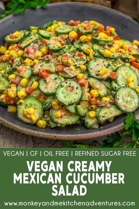 Vegan Cucumber Salad, Mexican Cucumber, Monkey And Me Kitchen Adventures, Monkey And Me, Vegan Potluck, Plantbased Recipes, Vegan Salads, Plant Based Diet Recipes, Plant Based Whole Foods