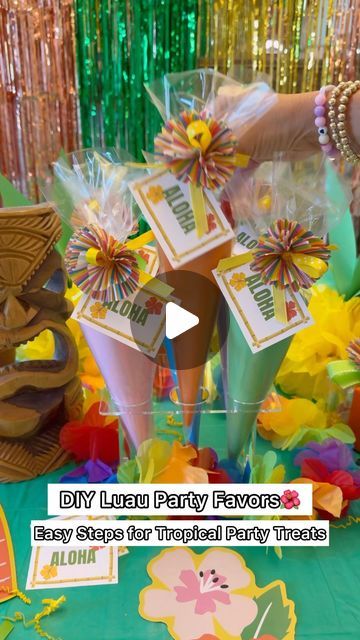 Felicia Pettit | CREATING PARTIES & GIFTS on Instagram: "DIY Luau Party Favors 🌺  Perfect for your next tropical bash! Easy, festive, and fun to make.   🌺comment “party favor” for printable & links   Make Everyday a Celebration 🎉   #PartyIdeas #LuauParty #DIYPartyFavors #GiftIdeas #CraftingFun #party #partysupplies #lolstar #diy #diypartyideas #amazon" Diy Luau Party, Diy Luau, Hawaii Birthday Party, Luau Party Favors, Hawaiian Party Theme, Hawaiian Luau Party, Diy Party Favors, Tropical Party, Hawaiian Luau