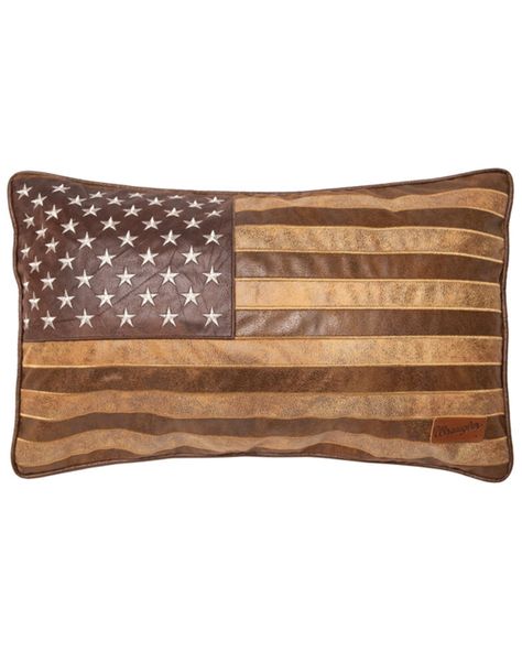 Carstens Home Decorative American Flag Faux Leather Pillow, Tan Western Throw Pillows, American Flag Pillow, Western Blankets, Flag Pillow, Horse Pillow, Leather Throw Pillows, Cowhide Pillows, Desert House, Rectangular Pillow Cover