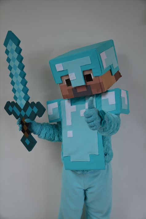 Minecraft Steve in Diamond Armor DIY costume Minecraft Diy Costume, Minecraft Costume Diy, Diy Minecraft Costume, Minecraft Steve Costume, Minecraft Halloween Costume, Armor Diy, Steve Costume, Diamond Armor, Minecraft Costumes