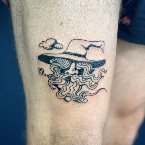 Maarten Donders on Instagram: "Had a lot of fun doing this floating Wizard head above the knee. Thanks @schtevig for picking this one! 🧙‍♂️ I am still an apprentice, please DM me if you are interested in a tattoo and want more info ! done at @talesforthewicked #tattoo #wizard #illustration #drawing #blackwork #cosy" Small Wizard Tattoo, Tattoo Wizard, Electric Wizard Tattoo, Wizard Tattoo Flash, Wizard Tattoo For Men, Ent Tattoo, Wizard Tattoo Design, Traditional Wizard Tattoo, Above The Knee Tattoos