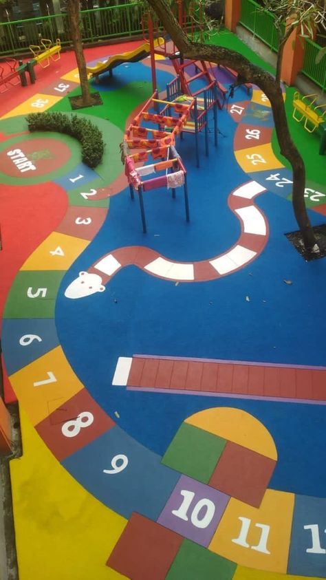 School Courtyard Ideas, Gym Ceiling, Play Equipment Outdoor, Outdoor Kindergarten, Playground Landscaping, School Library Design, Ground School, Urban Playground, Playground Flooring