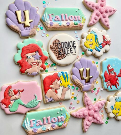 Cookie Sheet Creations (@cookiesheet.creations) | Instagram Ariel Birthday Party, Mermaid Cookies, Mermaid Theme Birthday Party, Chocolate Dipped Pretzels, Ariel Birthday, Disney Cookies, Birthday Party Desserts, Cookie Decorating Party, Sugar Cookie Icing