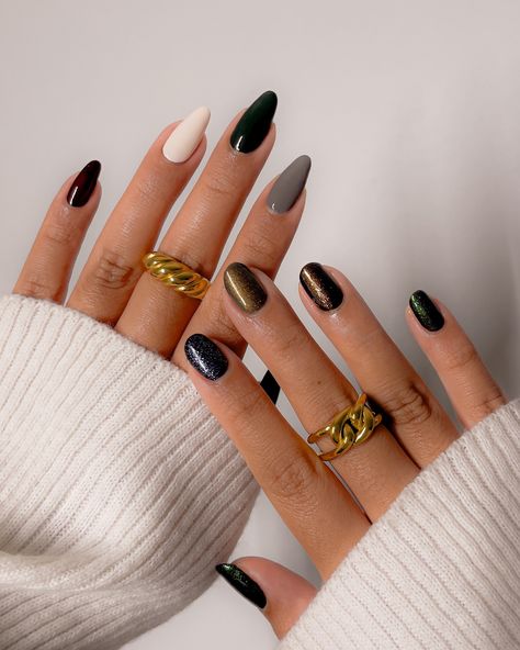 [pr] embracing the dark aesthetic ✨🩶 ft. @holotaco Dark Academia Collection left hand: undergrad bundle right hand: grad school bundle ____ #raixnails #holotaco #holotacocombo #nailswatches #nailitdaily #darkaesthetics #nailinspo #fypp #naturalnails #nailsontrend #lovenails #nailartist_manicure #torontocontentcreator nails, nail swatcher, almond nails, short nails, nail trends, pinterest nails #holotacodarkacademia Almond Nails Short, The Dark Aesthetic, Holo Taco, Pinterest Nails, Grad School, Nails Short, Nails Nail, Love Nails, Nail Trends