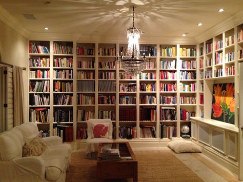 I went to dinner at a neighbors house in La Jolla and I had to take a picture of their living room! Library Room Apartment, House Filled With Books, Library Home Aesthetic, Cozy Bookish Living Room, Room Full Of Books Aesthetic, Library Rooms, Living Room With Bookshelves, Bookshelf Living Room, Family Home Aesthetic