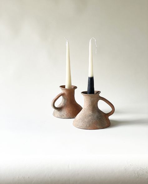 Paper Mache Candle Holder, Pot Argile, Ceramic Portfolio, Big Candle Holder, Clay Candle Holders, Rustic Candle, Clay Candle, Church Candles, Pottery Lamp