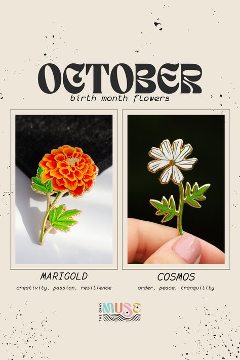 Celebrate October birthdays with the enchanting beauty of birth month flower enamel pins from The Gray Muse! 🌟✨ Adorn yourself with the captivating Marigold and Cosmos Flower Pins, a symbol of peace and passion. Embrace the essence of October and wear your birth month flower with pride! 🌺💖 #OctoberBirthday #EnamelPin #TheGrayMuse Marigold And Cosmos, October Birthdays, Monstera Plants, Enamel Pin Collection, Marigold Flower, October Birthday, Monstera Plant, Language Of Flowers, Month Flowers