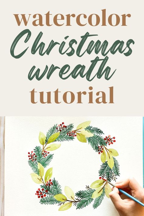 Step by Step Watercolor Christmas Wreath Tutorial (easy and fun!) - By Heidi Grace Wreath Painting Christmas, Art Easy Watercolor, Christmas Art Easy, Christmas Watercolor Paintings Easy, Watercolor Christmas Art, Christmas Wreath Tutorial, Watercolor Christmas Wreath, Diy Christmas Art, Loose Watercolor Paintings