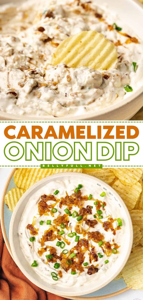 Don't miss out on this game day recipe! This Caramelized Onion Dip is the BEST. Rich, savory, and ultra creamy, this cold onion dip is an easy appetizer recipe or party snack idea no one will be able to resist! Appetizer Recipes For A Crowd, Recipes For A Crowd, Caramelized Onion Dip, Healthy And Unhealthy Food, Favorite Recipes Chicken, Crowd Pleasing Appetizers, The Best Game, Dip Recipes Easy, Onion Dip