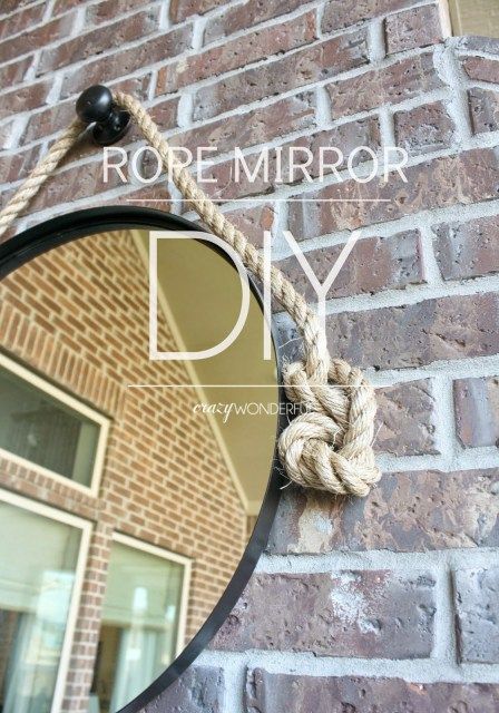 DIY rope mirror | tutorial - Crazy Wonderful Diy Rope Mirror, Glamping Decor, Round Mirror With Rope, Mirror Tutorial, Large Wire Basket, Rope Mirror, Rope Projects, Farmhouse Mirrors, Vintage Collections