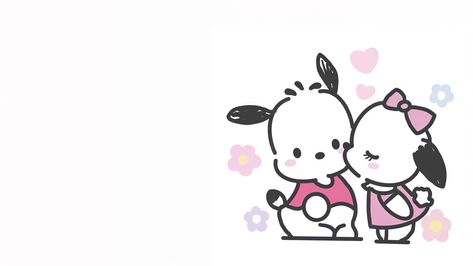 Pochacco Macbook Wallpaper, Couple Pc Wallpaper, Pochacco And His Girlfriend, Pochacco Laptop Wallpaper, Pochacco Desktop Wallpaper, Pucca Banner, Pochacco Header, Pochacco Wallpaper Desktop, Pfp Banner