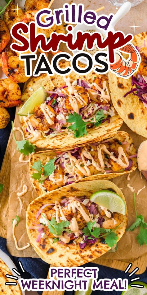 Grilled Shrimp Tacos Recipe, Shrimp Taco Seasoning, Recipes Tacos, Tuesday Dinner, Seafood Ideas, Pizza Taco, Soft Tortillas, Grilled Shrimp Tacos, Shrimp Tacos Easy