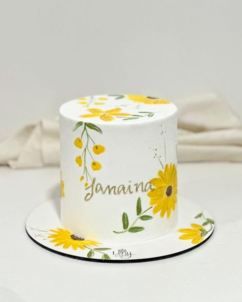 bolo flores amarelas pintado a mão Cake, Floral, Art