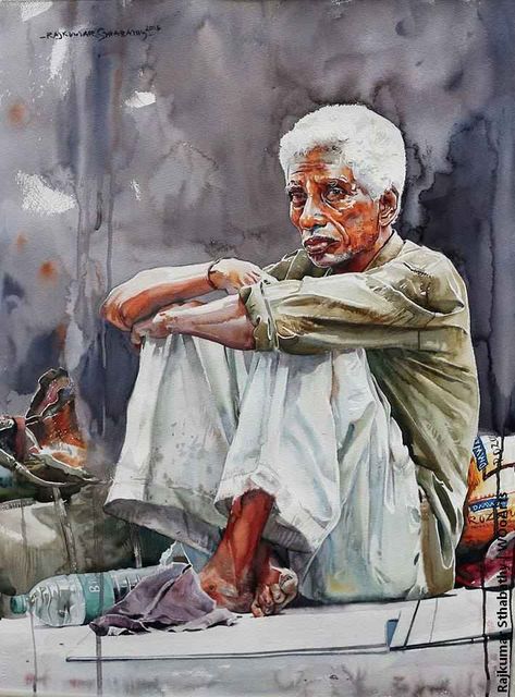 rajkumar-sthabathy-watercolor-painting-wooarts-com-02 Watercolor Indian, Watercolor Art Face, Composition Painting, Human Figure Sketches, Watercolor Portrait Painting, Water Carrier, Expressing Love, Art Village, Female Art Painting