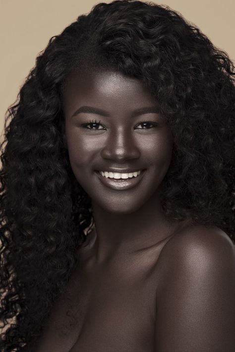 Senegalese model Khoudia Diop has learned to embrace her skin tone—even coining a new nickname for herself that celebrates her dark complexion: Melanin Goddess. Khoudia Diop, Dark Complexion, Dark Skin Beauty, American Woman, Dark Skin Women, Dark Beauty, Eyebrow Makeup, Brown Skin, Beautiful Skin