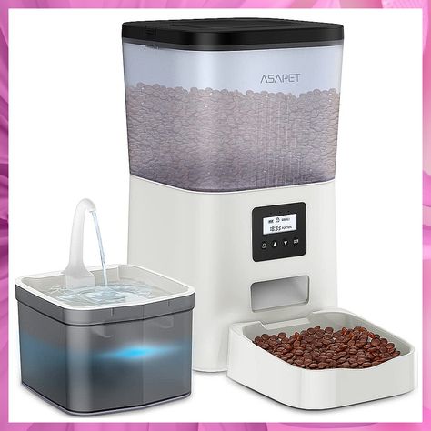 Asapet 4L Automatic Cat Feeders and 2L Cat Water Fountain, Automatic Pet Feeder Automatic Dog Feeder Dog Water Dispenser Prog Automatic Dog Feeder, Dog Water Dispenser, Automatic Cat Feeder, Automatic Feeder, Cat Water Fountain, Cat Feeder, Dog Feeder, Pet Feeder, Dog Feeding