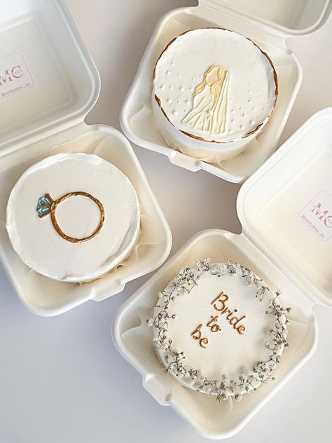 Set of 3 bride to be bento cakes Fiance Cake, Simple Bride To Be Cake, Bride To Be Decorations, Bachelorette Cake, Bento Cakes, Brides Cake, Fun Bridal Shower Games, Simple Bride, Cake Bridal