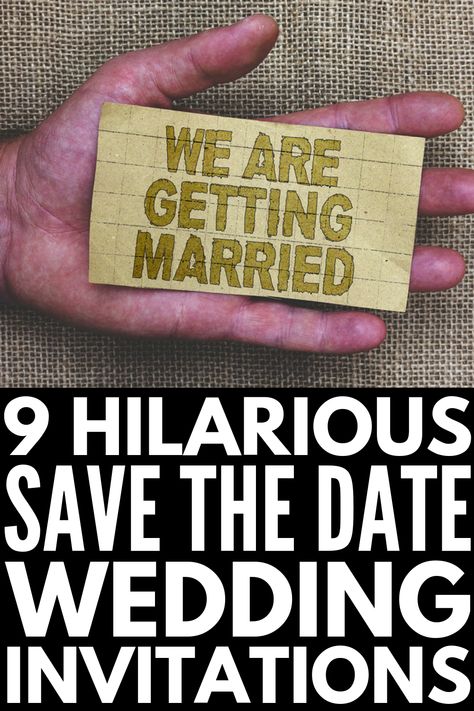 9 Funny Save the Date Wedding Invitation Ideas | These unique and creative wedding invitations are an awesome way to mark the date with your guests. Some are fun while others are downright hilarious, and while they aren’t for everyone, I think they’re a great way to announce to the world that you’re about to tie the knot! From postcards, to photo booths, to movie posters, these are a great way to mark your engagement! #savethedateideas #savethedateinvitations #weddinginvitations Unique Save The Dates Funny, Unusual Save The Date Ideas, Ideas For Save The Date, Truly Engaging Invitations, Wedding Invitation Alternatives, Original Save The Date Ideas, Creative Wedding Save The Date, Funny Save The Date Ideas For Weddings, Witty Wedding Invitations