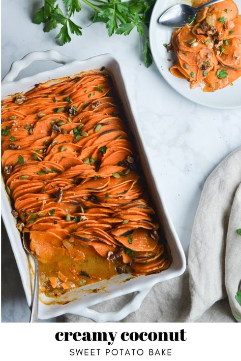 Coconut Sweet Potato, Sweet Potato Bake, Roasted Sweet Potato Cubes, Easy Peanut Sauce, New Food Trends, Vietnamese Spring Rolls, Sweet Potato Slices, Potato Bake, Vegan Sweet Potato