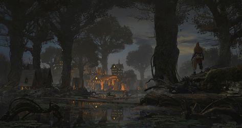 The Great Swamp, Andis Reinbergs on ArtStation at https://www.artstation.com/artwork/L2A18w Vanitas Paintings, Dark Gothic Art, Environment Painting, Dark Souls Art, Ancient Mayan, Fantasy Forest, Scene Art, Soul Art, Matte Painting