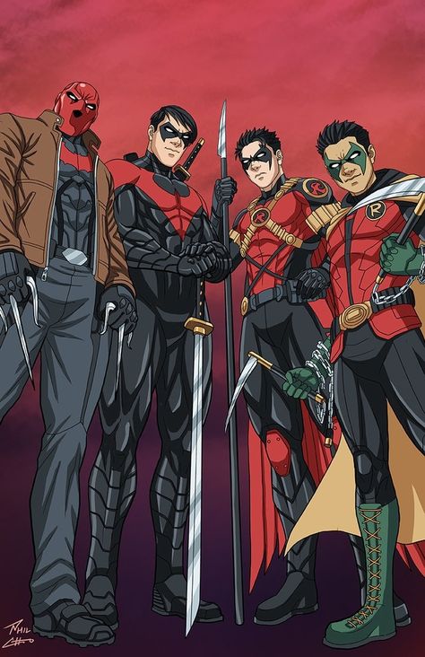 The Robins Four Bat Brothers, Phil Cho, Robin Dc, Dc Comics Heroes, Stephanie Brown, Univers Dc, Dc Comics Superheroes, Batman Comic Art, Dc Comics Artwork