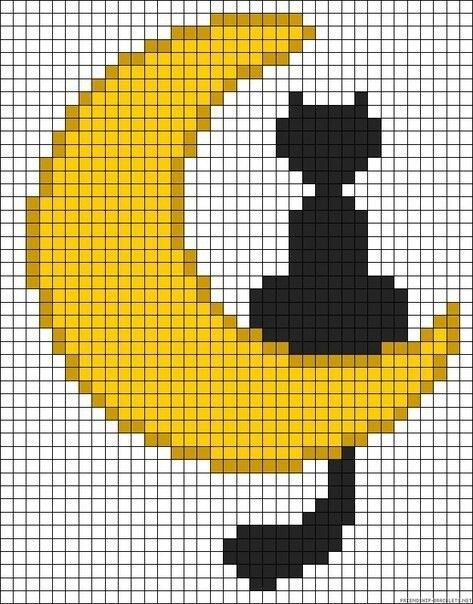 Pyssla Cat Ideas, Crescent Moon Pixel Art, Cat Pixel Pattern, Cat Alpha Pattern, Pixel Art Cat, Cat Pixel Art, Cross Stitch Cat, Kat Haken, Moon Cat