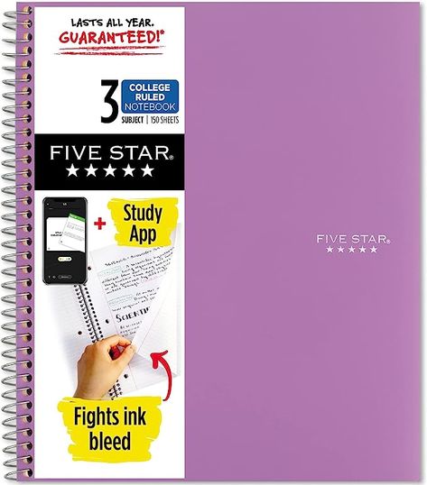 Five Star Notebook, Notebook Study, College Ruled Paper, Purple Cover, Pretty School Supplies, Ink Bleed, Review Notebook, College Supplies, School Bag Essentials