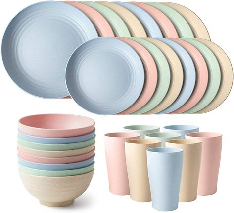 Amazon.com: Teivio 32-Piece Kitchen Wheat Straw Dinnerware Set, Dinner Plates, Dessert Plate, Cereal Bowls, Cups, Unbreakable Plastic Outdoor Camping Dishes (Service for 8 (32pcs), Multicolor) : Home & Kitchen Camping Dishes, Plastic Dinnerware Sets, Plastic Dinnerware, Unique Clocks, Wheat Straw, Kitchen Dinnerware, Cereal Bowls, Dinnerware Set, Dessert Plate