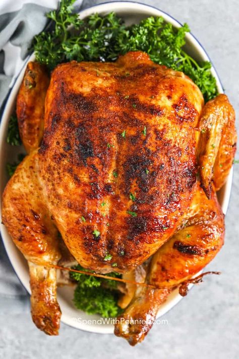 Rotisserie chicken made in the oven or in the rotisserie results in a perfectly crispy skin with a juicy and moist interior. Made with a homemade seasoning blend this easy chicken recipe is delicious fresh and great as leftovers! #rotisseriechicken #homemaderotisseriechicken #easychickenrecipe #spendwithpennies Lemon Pepper Rotisserie Chicken Recipes, Rotisserie Chicken Breast Recipes, Salad Hacks, Homemade Rotisserie Chicken, Rotisserie Turkey, Chicken Seasoning Recipes, Rotisserie Chicken Recipe, Lime Chicken Recipes, Rotisserie Chicken Breast