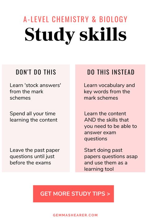 https://gemmashearer.com/category/a-level-chemistry-biology-study-skills/ If you’re aiming for the top grades for A-level Chemistry and Biology, you need to work on your study skills. I have a collection of articles to help you work out what skills you need, and how to develop them. A-level chemistry revision, A-level Biology revision, A-level chemistry study tips, A-level biology study tips A Level Revision Tips, How To Revise Biology A Level, How To Understand Biology, Study Tips For Biology Student, How To Revise Chemistry Effectively, How To Study Chemistry High Schools, How To Study For A Biology Test, How To Study For College Biology, Studying Biology Tips