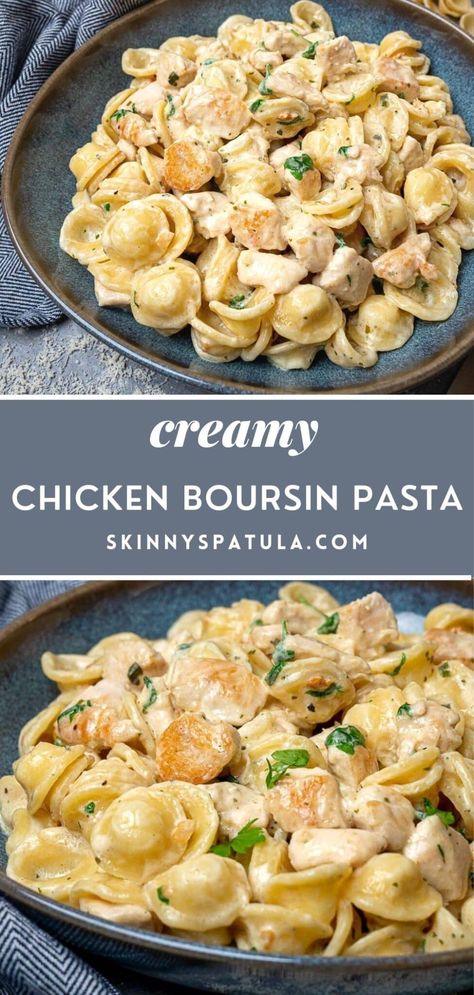 Creamy Chicken Boursin Pasta Try New Recipes, Dinner With Boursin, Mini Pasta Shell Recipes, Healthy Dinner Recipes Easy Clean Eating, Shrimp Pasta Recipes Boursin, Boursin Tortellini, Chicken Boursin Pasta, Fast Chicken Dinner Recipes, Soft Meals After Surgery Teeth