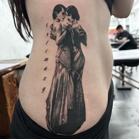 Spooky Woman Tattoo, Back Tattoo Portrait, Skull Fairy Tattoo, Female Rage Tattoo, Full Body Tattoo Women, Sapphic Tattoo Ideas, Female Body Tattoo, Sapphic Tattoo, Literature Tattoos