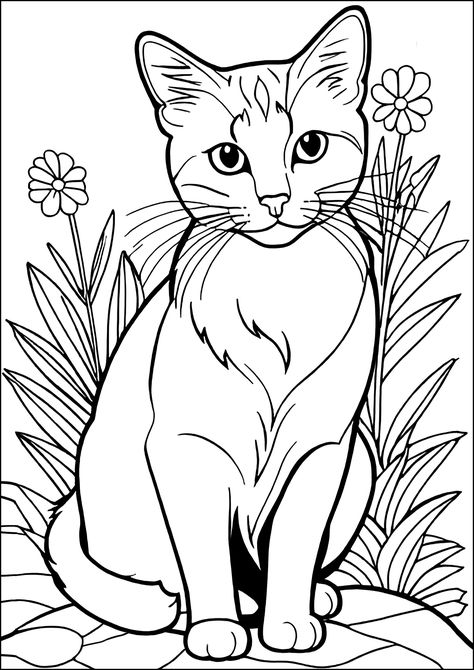 Pretty cat and flowers. Cats Coloring Pages for Kids. Just Color Kids : Coloring Pages for Children Cats And Dogs Coloring Pages, Cat Coloring Sheet, Cat Coloring Pages Free Printable, Free Cat Coloring Pages, Coloring Pages Cat, Dogs Coloring Pages, Cats Coloring Pages, Worksheet Coloring, Colouring Sheets For Adults